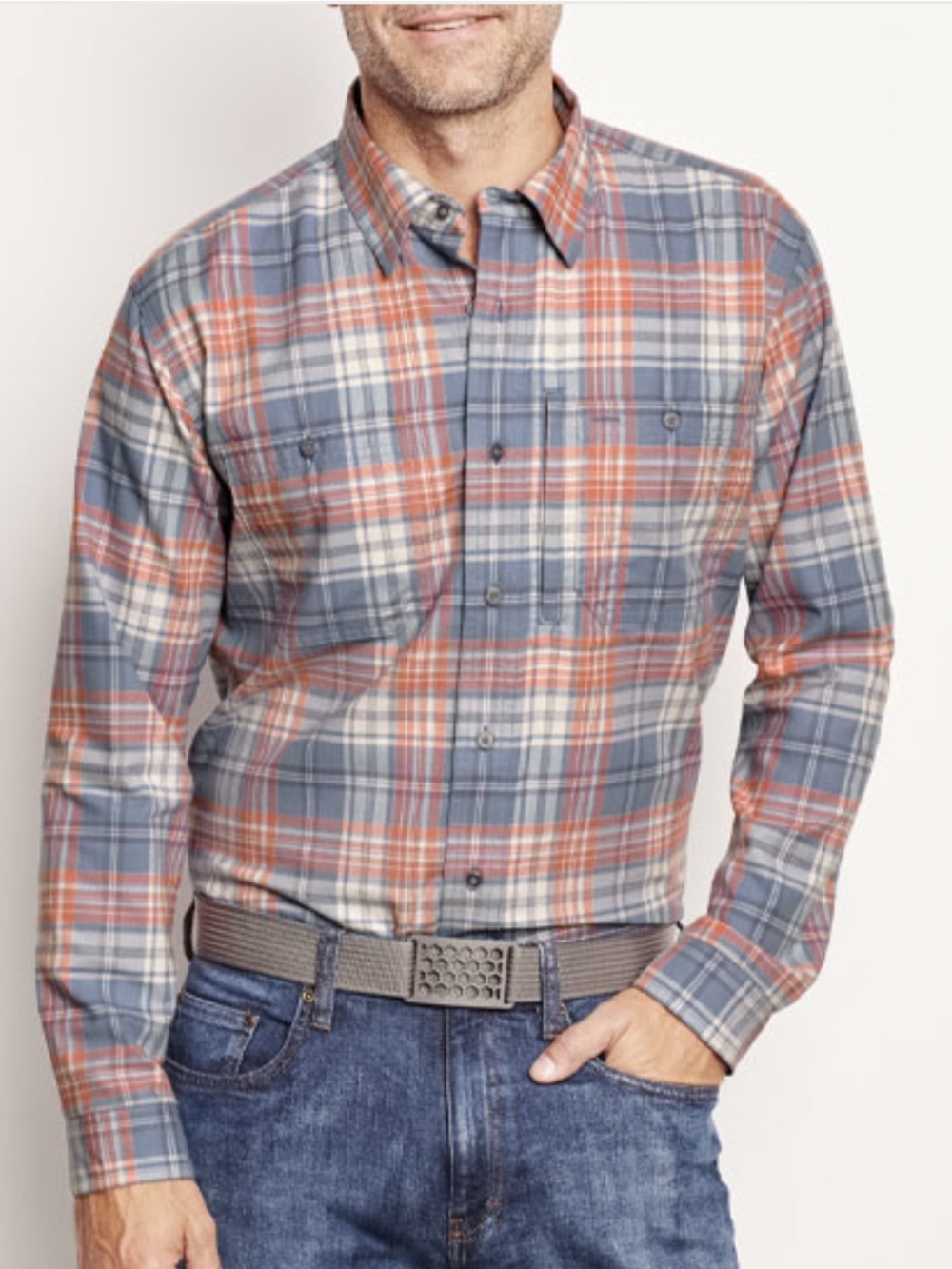 Orvis Flat Creek Tech Flannel Medium Blue Coral Plaid